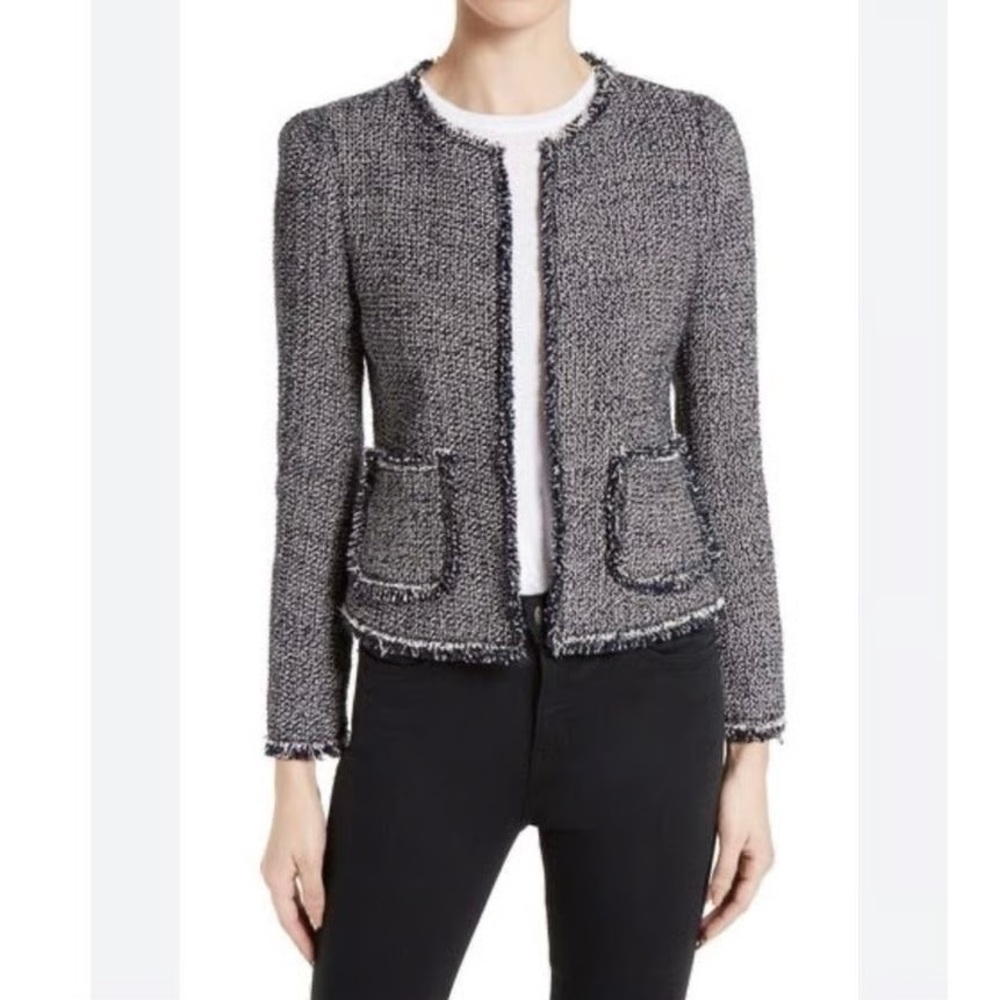 Rebecca Taylor Confetti Tweed Fringe Jacket Blazer
